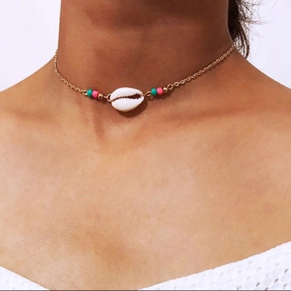 NEW! Gold beaded puka Cowrie Shell Choker Necklace